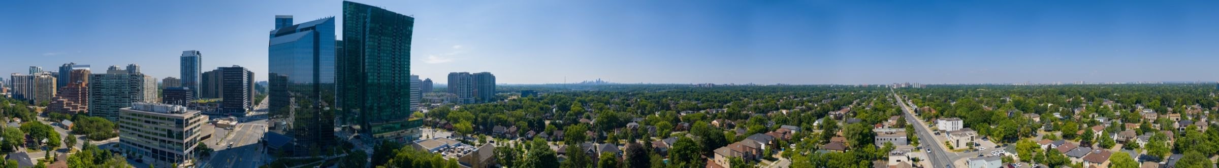 Panoramic view from NORTHCORE over North York toward the downtown Toronto skyline